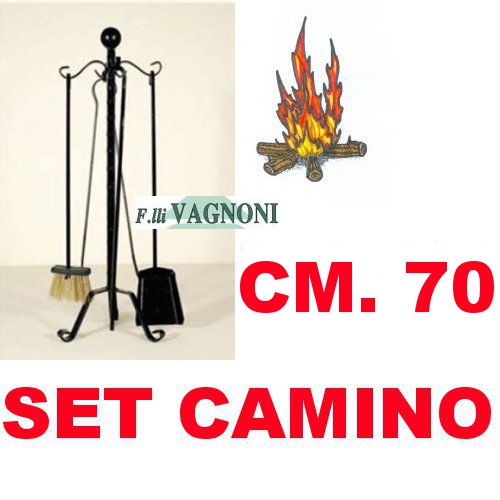 SET CAMINO IN FERRO BATTUTO 4 ATTREZZI POMO FERRO