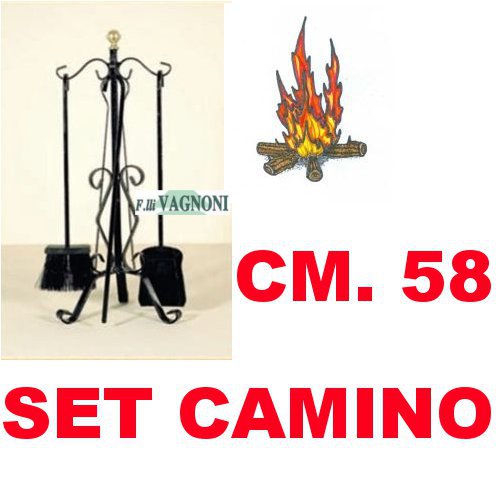 SET CAMINO IN FERRO BATTUTO 4 ATTREZZI POMO OTTONE