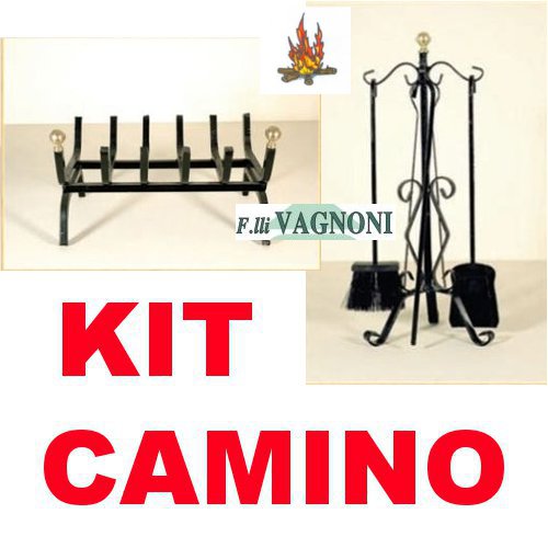 KIT CAMINO IN FERRO BATTUTO ATTREZZI + BRUCIALEGNA