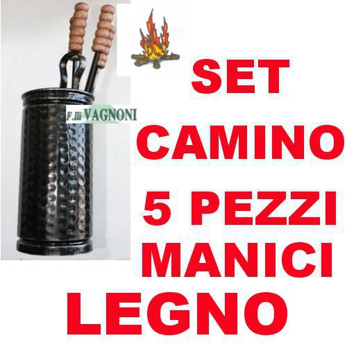 SET CAMINO BOX IN FERRO 4 ATTREZZI 1 SUPPORTO IMPUGNATURA IN LEG