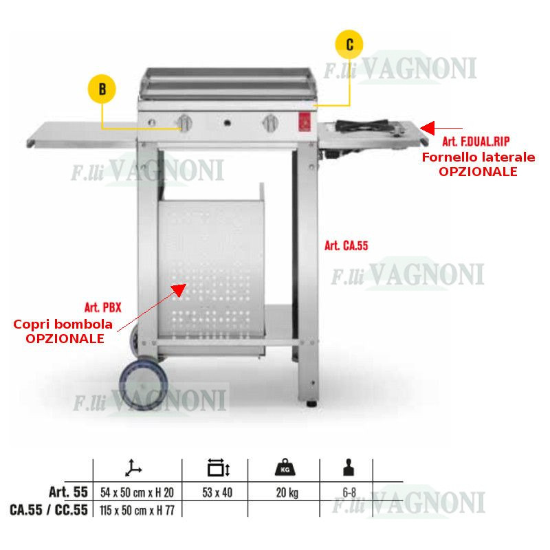 BARBECUE A GAS PLANET SERIE "CHEF" 55 IN ACCIAIO INOX + CAPB