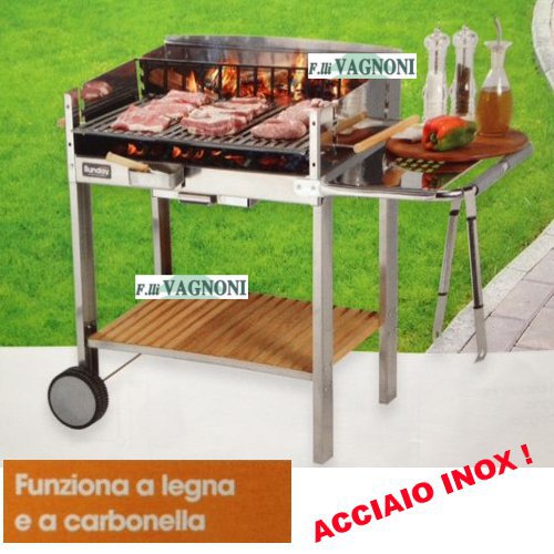 BARBECUE A LEGNA/CARBONE IN ACCIAIO INOX CM. 80