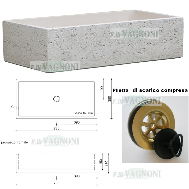 LAVANDINO LAVELLO IN CEMENTO TIPO TRAVERTINO ROSATO CM. 78