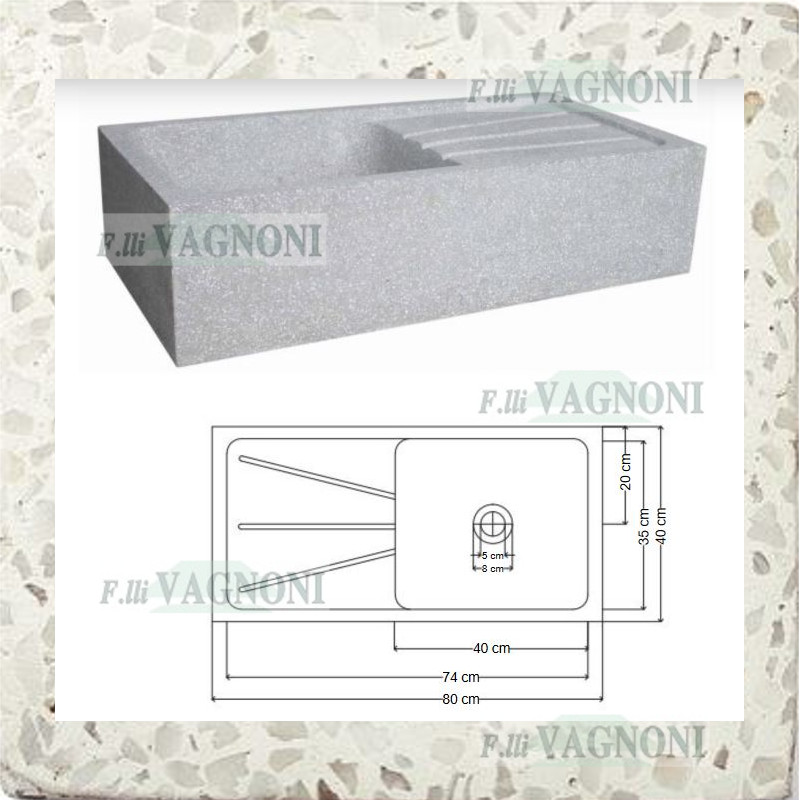 LAVANDINO SGOCC. IN GRANIGLIA DI MARMO E CEMENTO CM. 80X40
