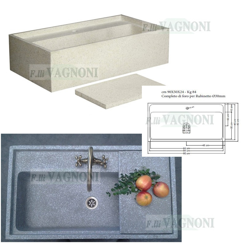 LAVANDINO IN GRANIGLIA DI MARMO E CEMENTO GRIGIO CM 90 CON PIANO