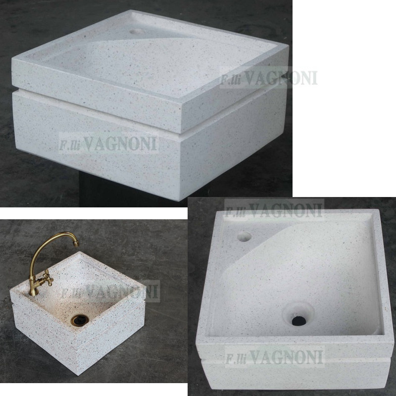 LAVANDINO IN GRANIGLIA DI MARMO E CEMENTO CM. 40 FORO RUBINETTO