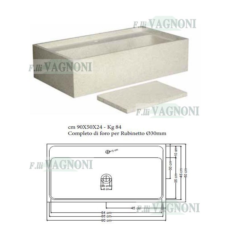 LAVANDINO IN GRANIGLIA DI MARMO E CEMENTO BIANCO CM 90 CON PIANO