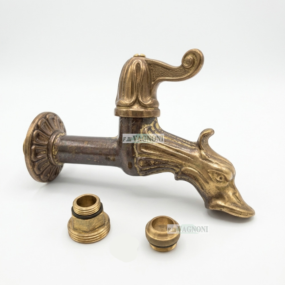 RUBINETTO IN OTTONE BRONZATO LUNGO CON BORCHIA