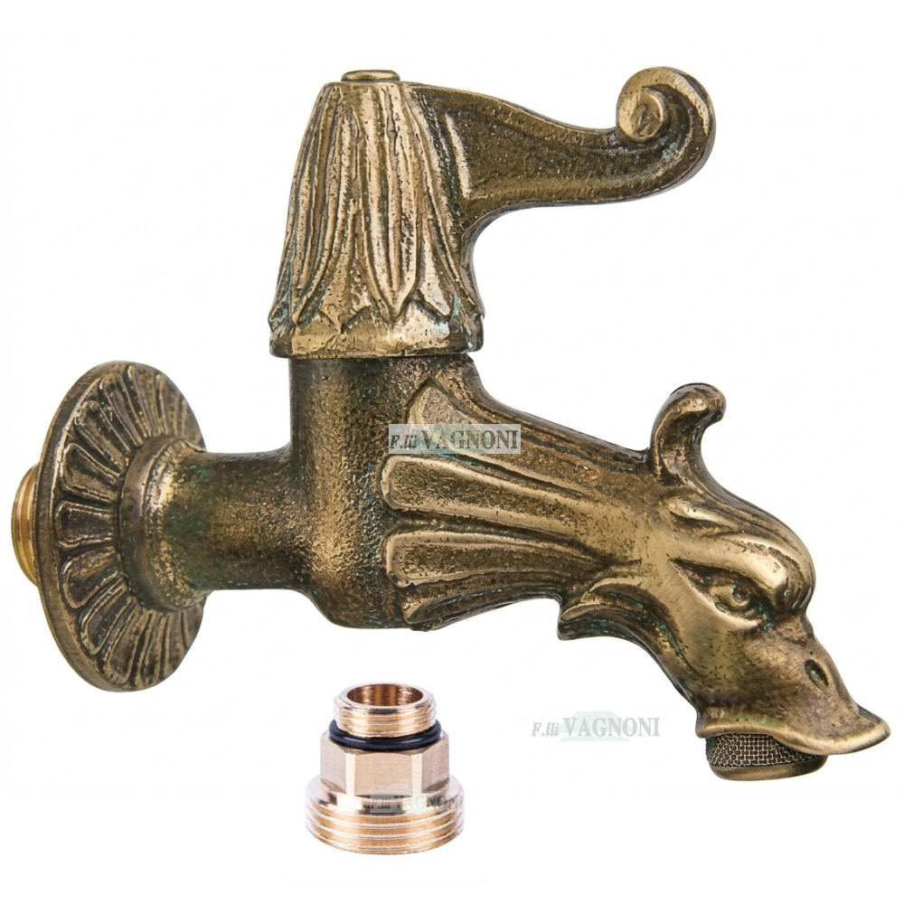 RUBINETTO IN OTTONE BRONZATO CORTO CON BORCHIA