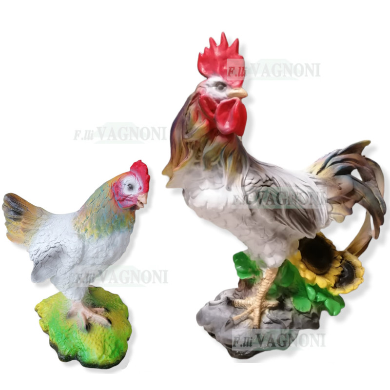 STATUA GALLO+GALLINA IN RESINA -ANIMALI-