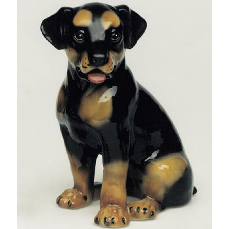 STATUA CANE ROTTWEILER SEDUTO IN CERAMICA CM. 32 -ANIMALI-