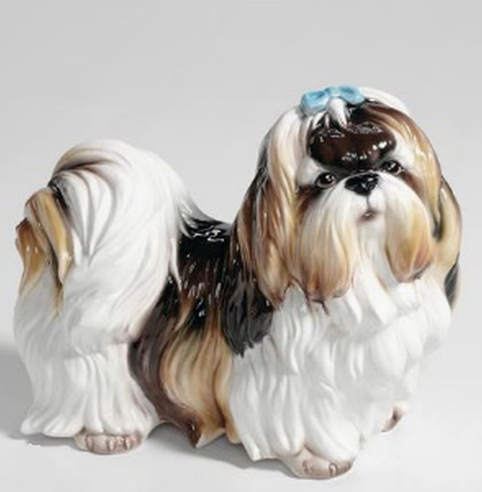 STATUA CANE SHIH-TZU CON FIOCCO IN CERAMICA CM. 36X30 -ANIMALI-