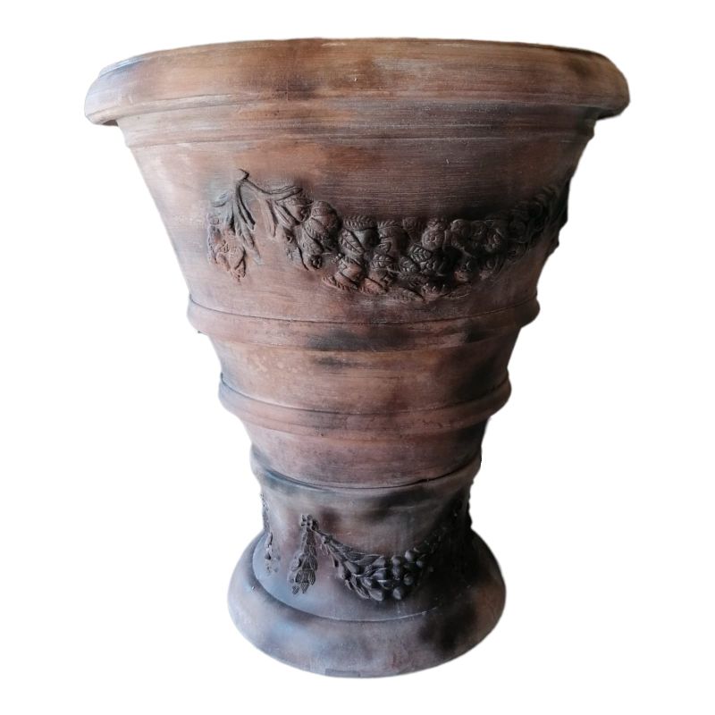 VASO CON ALZATA IN TERRACOTTA TOSCANA CM. 80 VASO ORIGINALE